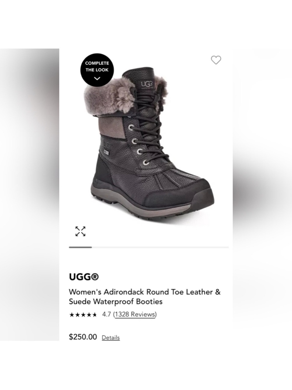 UGG Women's Adirondack Lace-Up Waterproof Booties - Gray